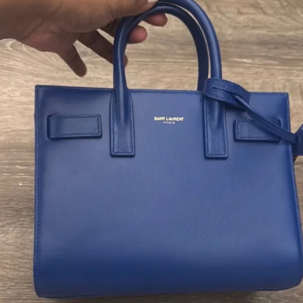 Saint Laurent Blue Leather Satchel with Structured Design - Picture 2 of 5